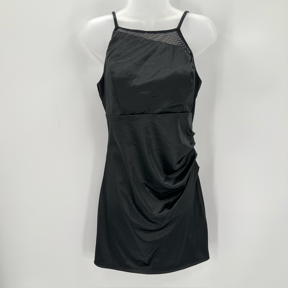 Emerald Sundae Dress Juniors L Black Satin Gathered Body-con Party Dance